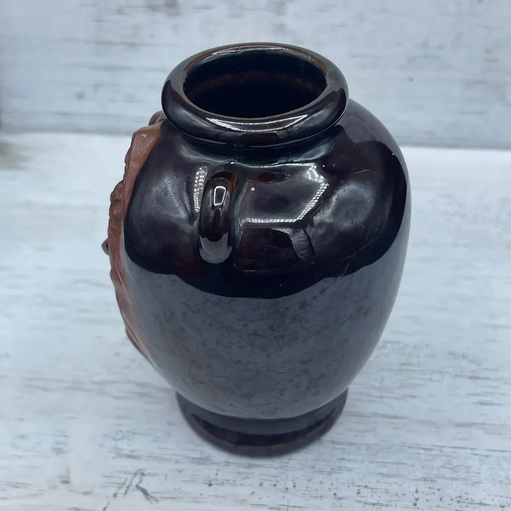 Vintage Japanese Banko Ware Carved Relief Vase Torii Gate Pine Tree